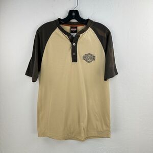 Harley Davidson Motorcycle Tshirt Mens Medium Cream Brown Short Sleeve‎ Rider